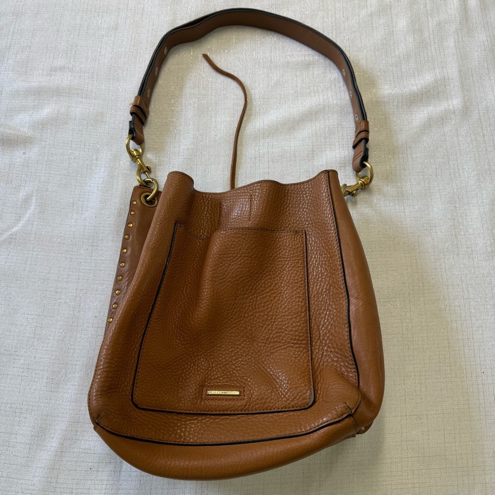 Rebecca Minkoff Darren Leather Hobo Shoulder Crossbody Bag Caramello Brown - Picture 14 of 14